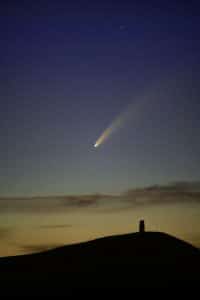 Print of Comet Neowise at golden hour at Glastonbury Tor UK