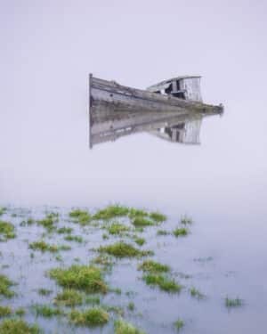 A fine art long exposure print of a shipwreck on the River Brue in Somerset